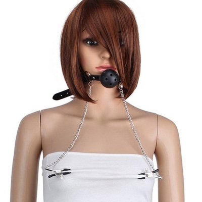 공장 대용품 커플의 붕대 섹스 게임 턱 톱니 클램프와 함께 열린 입 공 gag