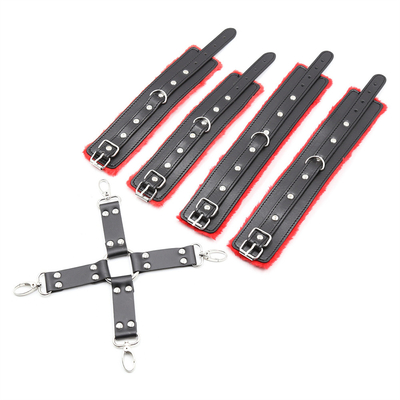 PU 가죽 검은 bondage 구속 수갑과 발목 수갑 벨트 BDSM 성인 게임