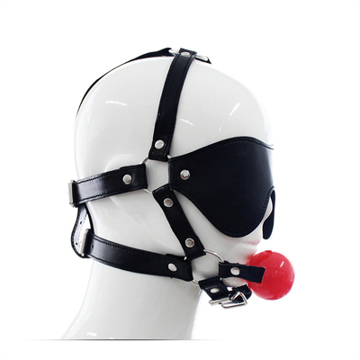가죽 공 눈 덮개 헤드 커버 눈 마스크 허리네스 열린 입 BDSM 노예